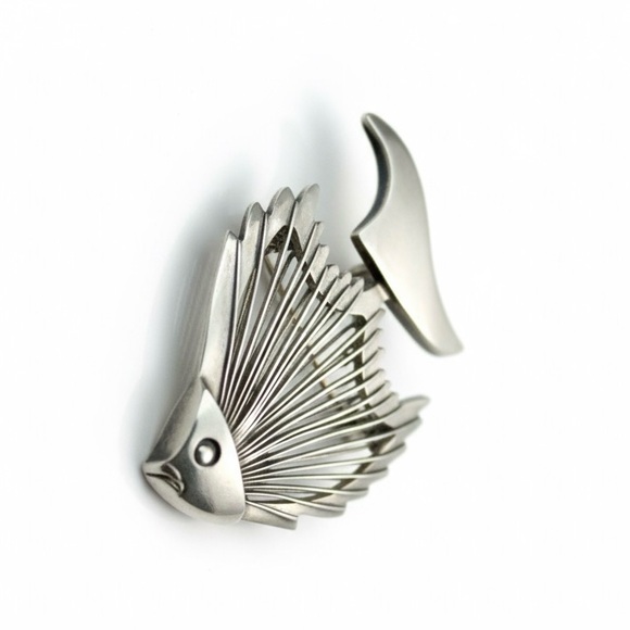 Vintage Sterling 925 Stamped Silver Wire Fish Brooch Pin Taxco Mexico Ta-116 - Picture 3 of 11